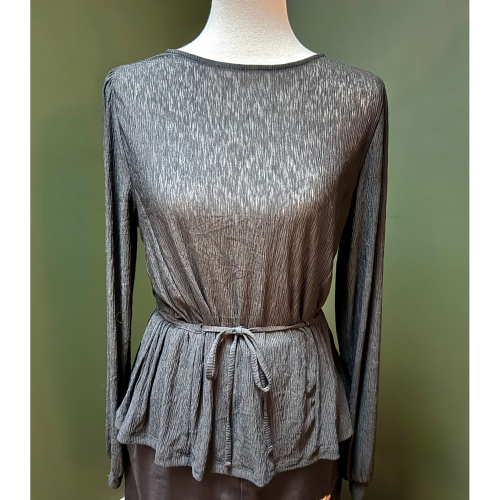 Banana Republic Sheer Textured Tie Waist Peplum Long Sleeve Top Women's M
